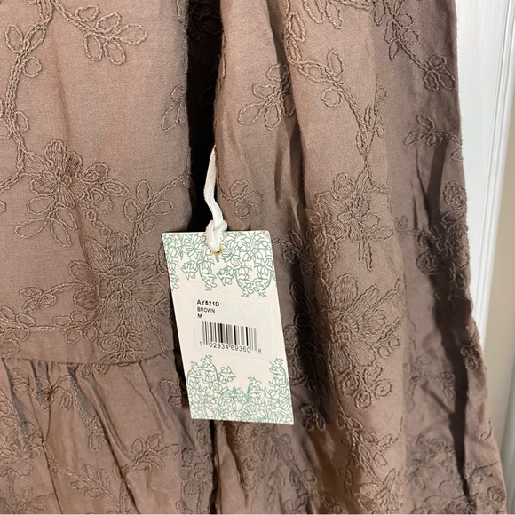 Hyacinth House Textured Becca Mini Dress Brown size medium cottagecore prairie - Picture 5 of 10